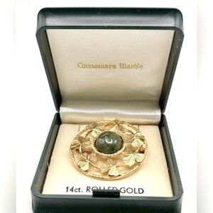 VINTAGE ☘️ Connemara Marble Brooch, 14k Rolled Gold made in Ireland, NIB ☘️